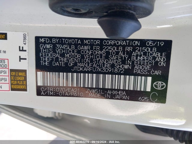JTDKARFU7K3091872 Toyota Prius Limited