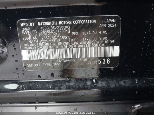 JA4ATWAAXRZ067245 Mitsubishi Eclipse Cross Se S-awc/sel S-awc
