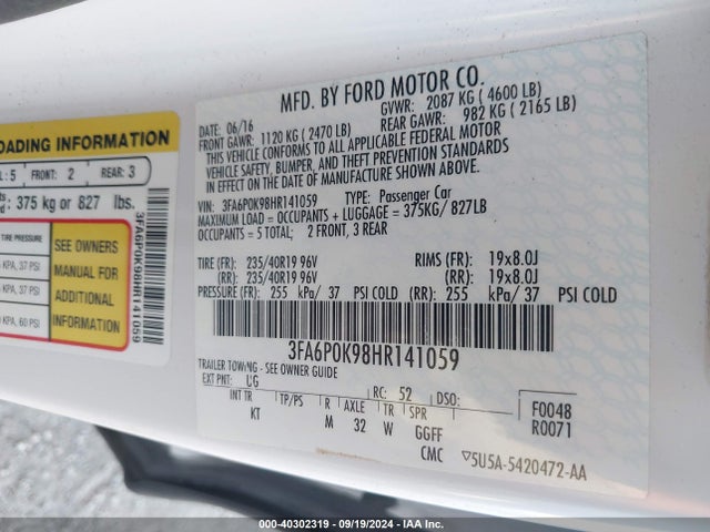 Ford Fusion Titanium 2017 3FA6P0K98HR141059 Image 9