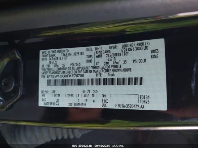 1FTEW1CG0FKE75700 Ford F-150 Xlt