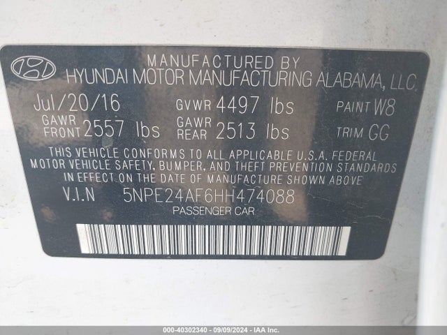 Hyundai Sonata 2017 5NPE24AF6HH474088 Image 9