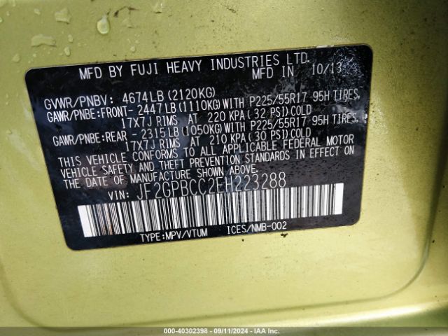 JF2GPBCC2EH223288 Subaru Xv Crosstrek Hybrid 2.0i