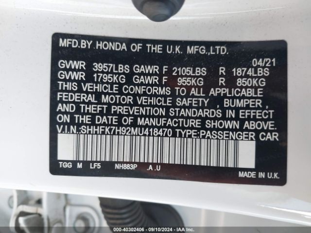 SHHFK7H92MU418470 Honda Civic Sport Touring