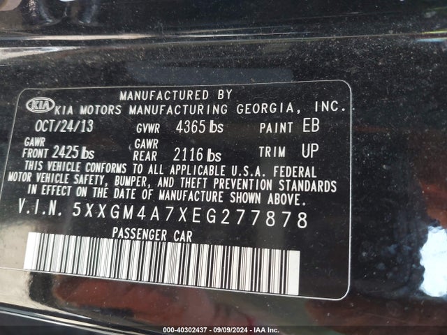 KIA Optima Lx 2014 5XXGM4A7XEG277878 Image 9