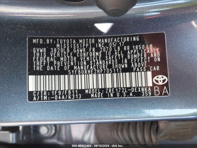 Toyota COROLLA LE 2017 5YFBURHE2HP705112 Image 9