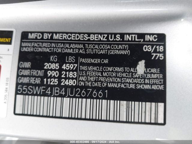 55SWF4JB4JU267661 Mercedes-Benz C 300