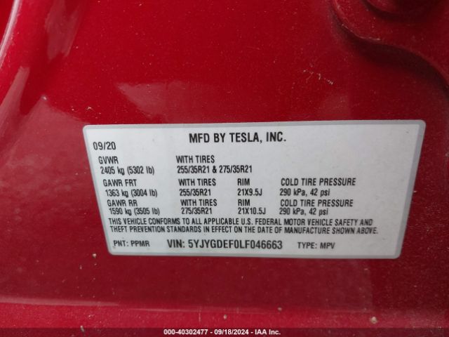 5YJYGDEF0LF046663 Tesla Model Y Long Range Dual Motor All-wheel Drive/performance Dual Motor All-wheel Drive