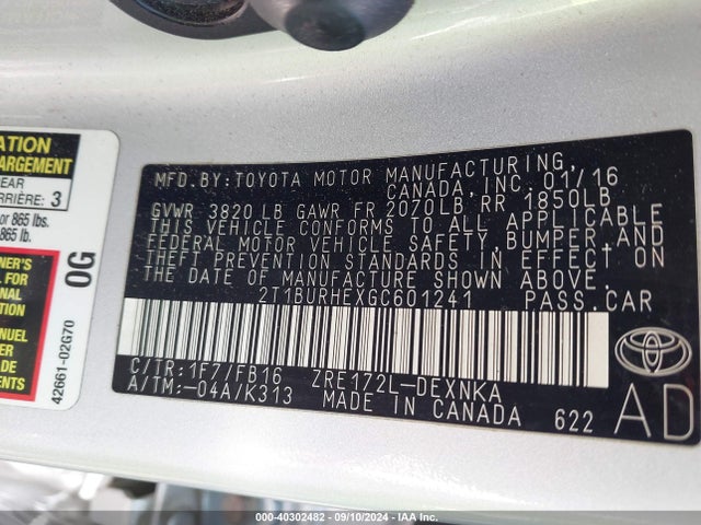 Toyota COROLLA LE 2016 2T1BURHEXGC601241 Image 9