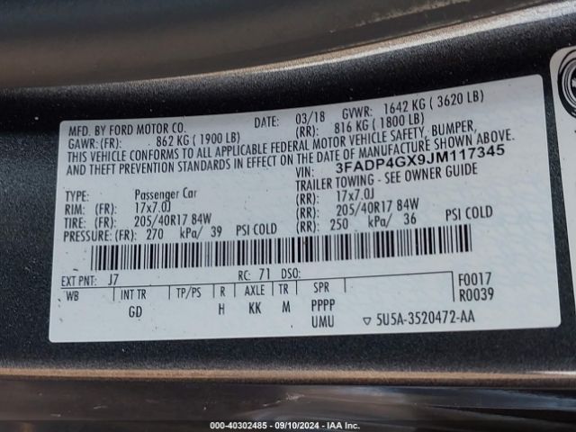 3FADP4GX9JM117345 Ford FIESTA ST