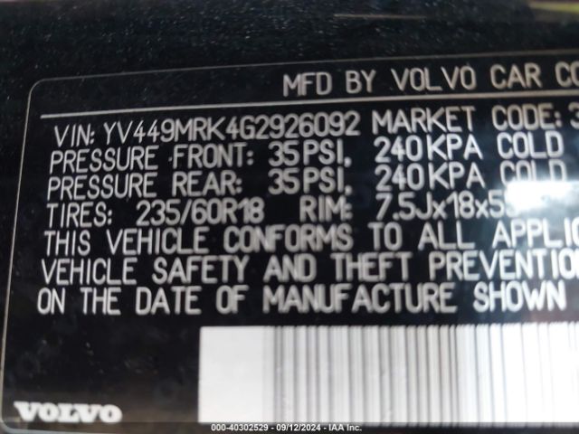 YV449MRK4G2926092 Volvo Xc60 T6 Drive-e