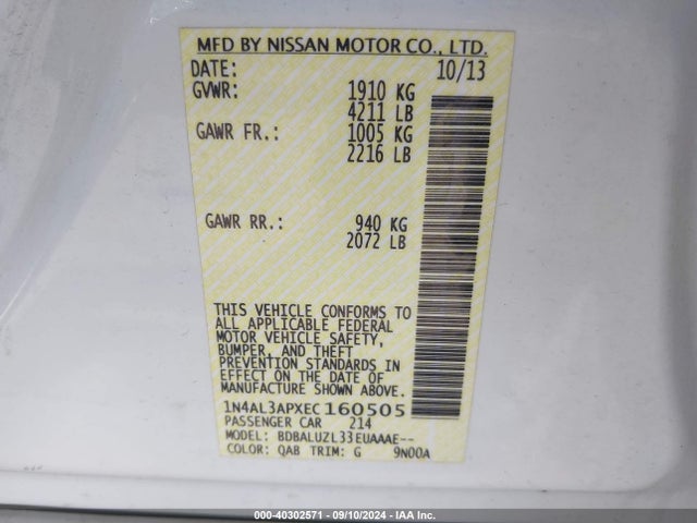 Nissan Altima 2.5 Sv 2014 1N4AL3APXEC160505 Image 9
