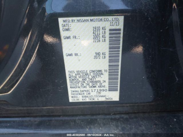 1N4AL3APXEC171990 Nissan Altima 2.5 Sv