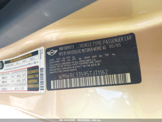 2005 MINI COOPER WMWRC33595TJ71162 Photo 8