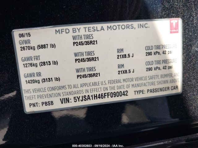 5YJSA1H46FF090042 Tesla Model S 85d/p85d