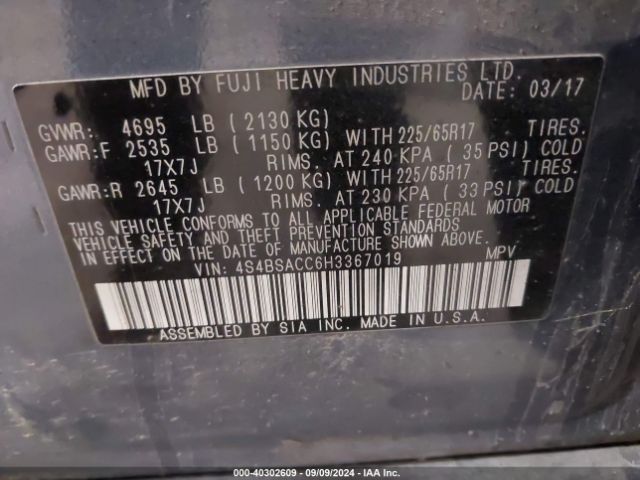 4S4BSACC6H3367019 Subaru Outback 2.5i Premium