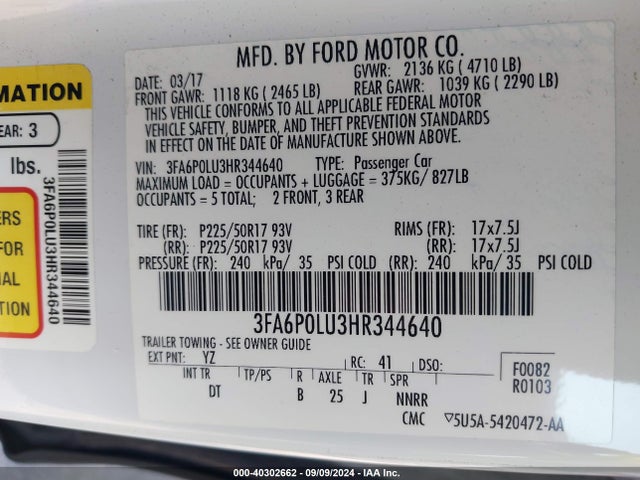 Ford Fusion Hybrid Se 2017 3FA6P0LU3HR344640 Image 9