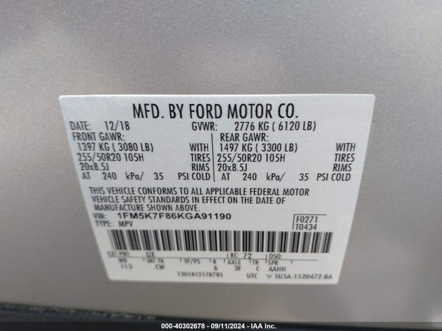Ford Explorer Limited 2019 1FM5K7F86KGA91190 Image 9
