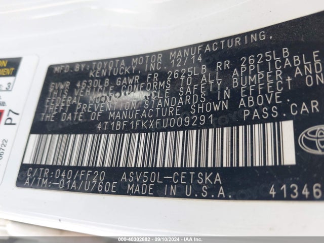 Toyota CAMRY SE 2015 4T1BF1FKXFU009291 Image 9
