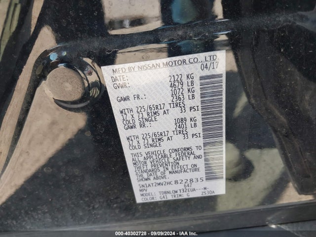 Nissan ROGUE SV 2017 5N1AT2MV2HC822835 Image 9