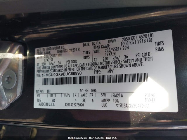 Ford ESCAPE SE 2014 1FMCU0GX9EUC66990 Image 9