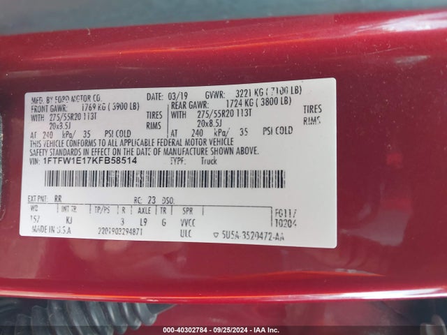 1FTFW1E17KFB58514 Ford F-150 King Ranch