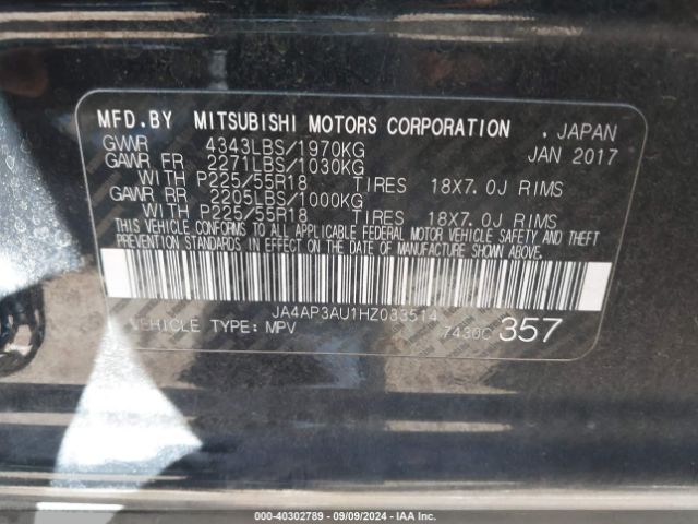 JA4AP3AU1HZ033514 Mitsubishi Outlander Sport 2.0 Es