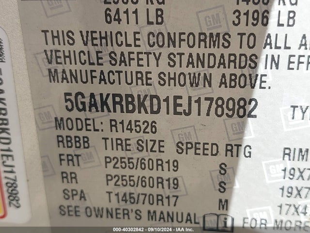 Buick Enclave Leather 2014 5GAKRBKD1EJ178982 Image 9