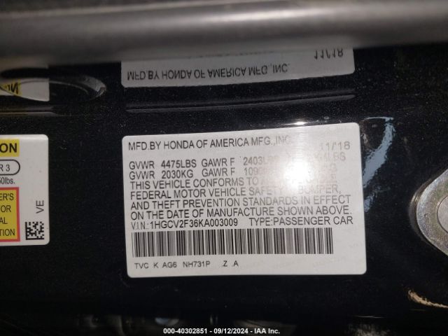 1HGCV2F36KA003009 Honda Accord Sport 2.0t