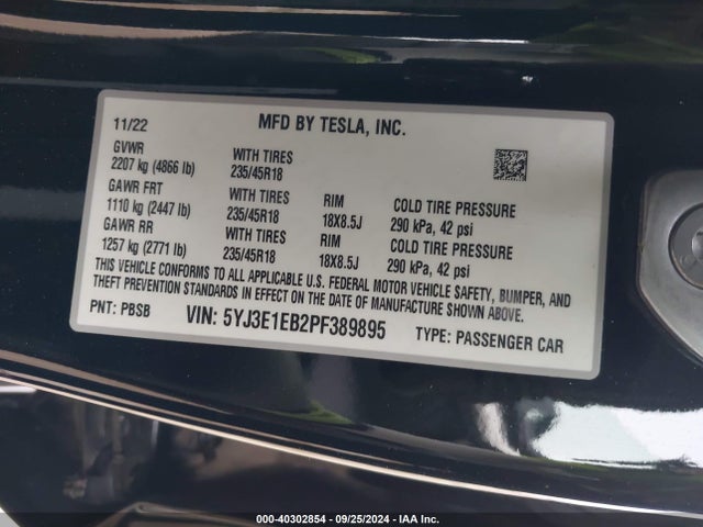 2023 TESLA MODEL 3 5YJ3E1EB2PF389895 Photo 8