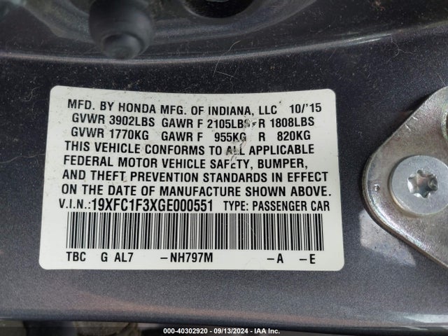 Honda Civic Ex-t 2016 19XFC1F3XGE000551 Image 9