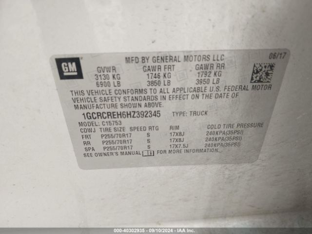 1GCRCREH6HZ392345 Chevrolet Silverado 1500 Lt