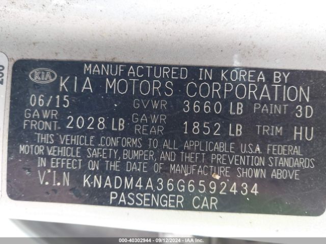 KNADM4A36G6592434 KIA RIO LX