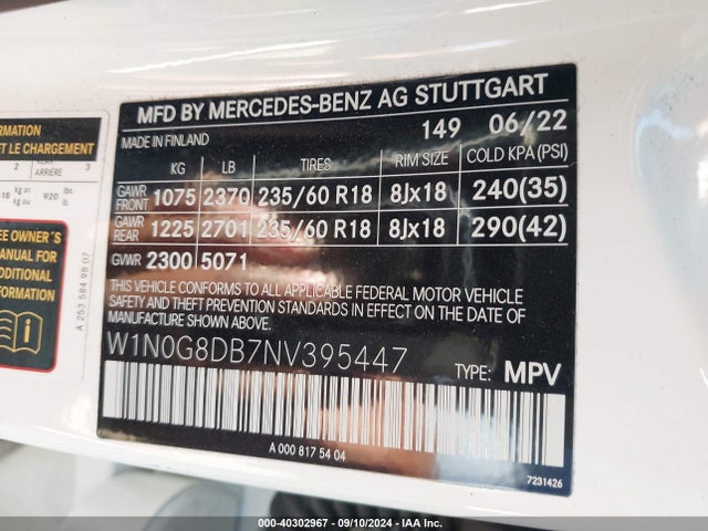 W1N0G8DB7NV395447 Mercedes-Benz Glc 300 Suv