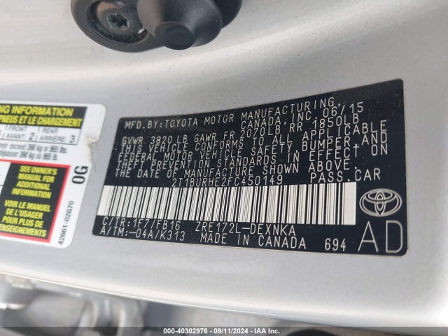 Toyota COROLLA LE 2015 2T1BURHE2FC450149 Image 9