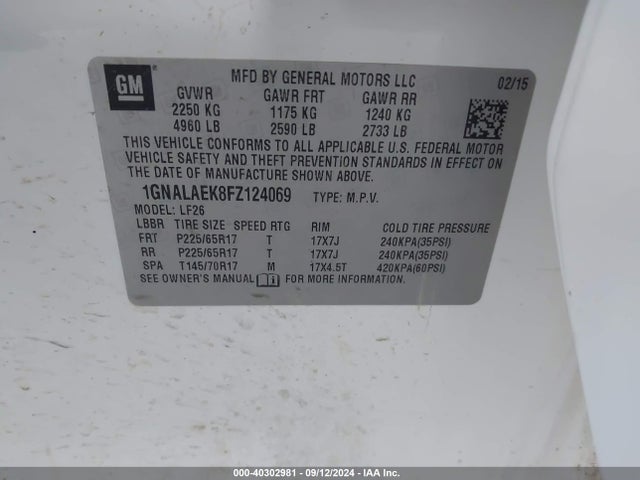 Chevrolet EQUINOX LS 2015 1GNALAEK8FZ124069 Image 9