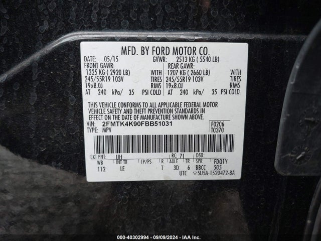 Ford Edge Titanium 2015 2FMTK4K90FBB51031 Image 9