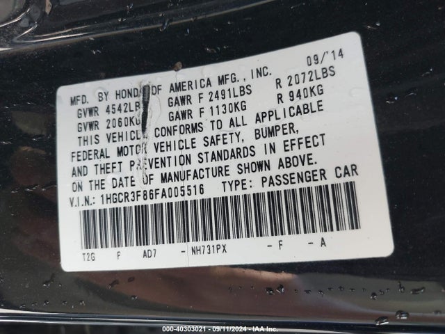 Honda Accord Ex-l V-6 2015 1HGCR3F86FA005516 Image 9
