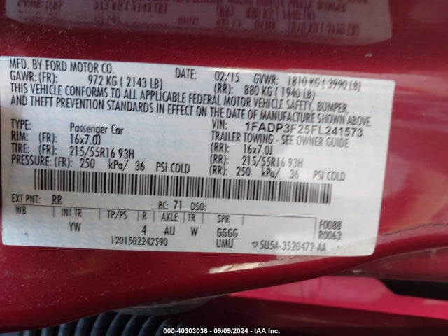 Ford FOCUS SE 2015 1FADP3F25FL241573 Image 9