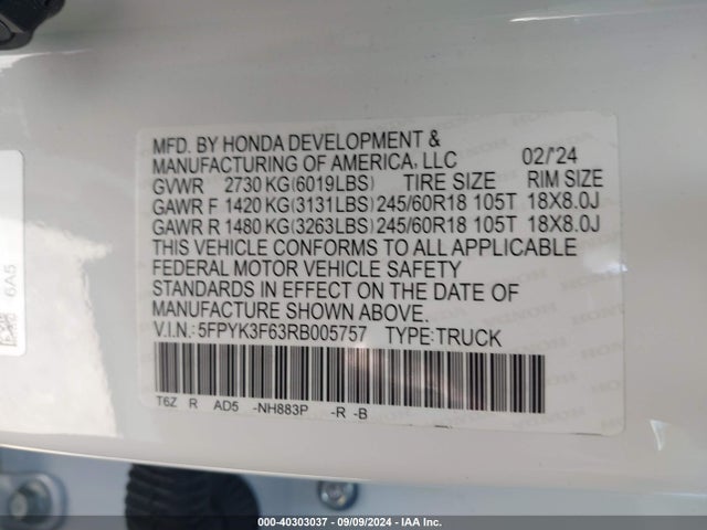 Honda Ridgeline Trailsport 2024 5FPYK3F63RB005757 Image 9