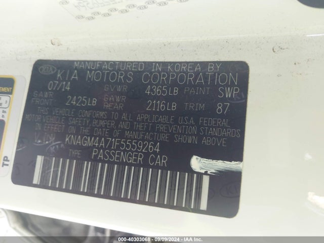 KIA Optima Lx 2015 KNAGM4A71F5559264 Image 9