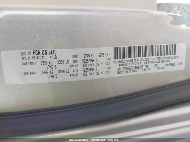 2C4RDGBG3JR296959 Dodge Grand Caravan Se