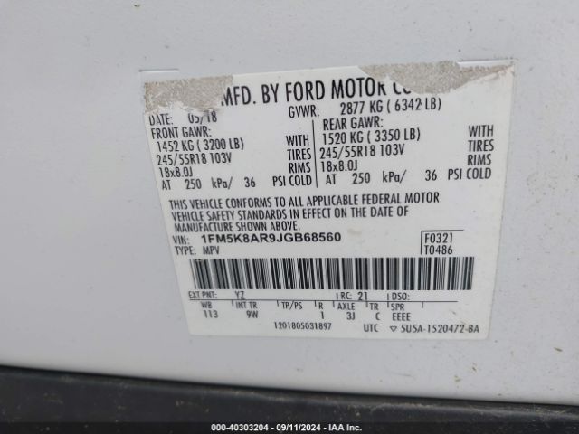 1FM5K8AR9JGB68560 Ford Police Interceptor Utility