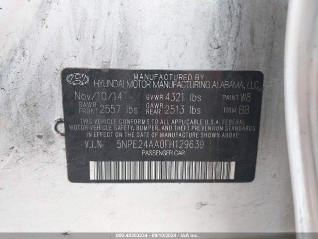 5NPE24AA0FH129639 Hyundai SONATA ECO