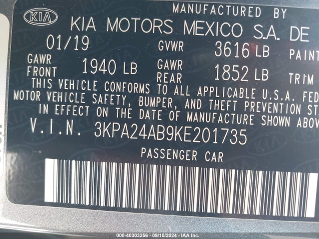 KIA RIO S 2019 3KPA24AB9KE201735 Image 9