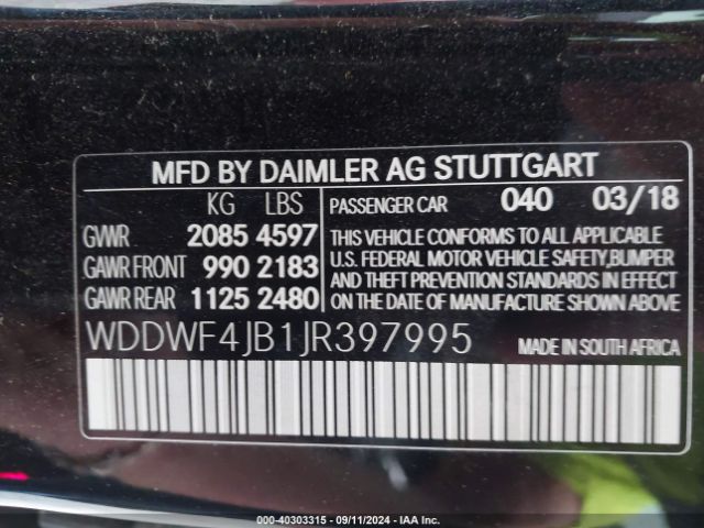 WDDWF4JB1JR397995 Mercedes-Benz C 300