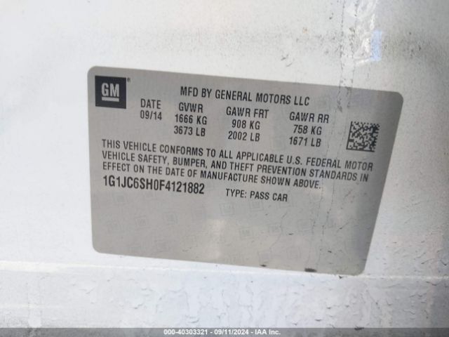 1G1JC6SH0F4121882 Chevrolet Sonic Lt Auto