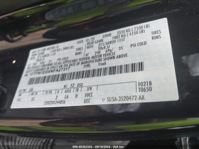 1FTFW1EDXNFA27317 Ford F-150 Xlt