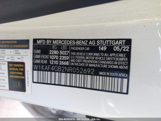 W1KAF4GB2NR052692 Mercedes-Benz C 300 Sedan
