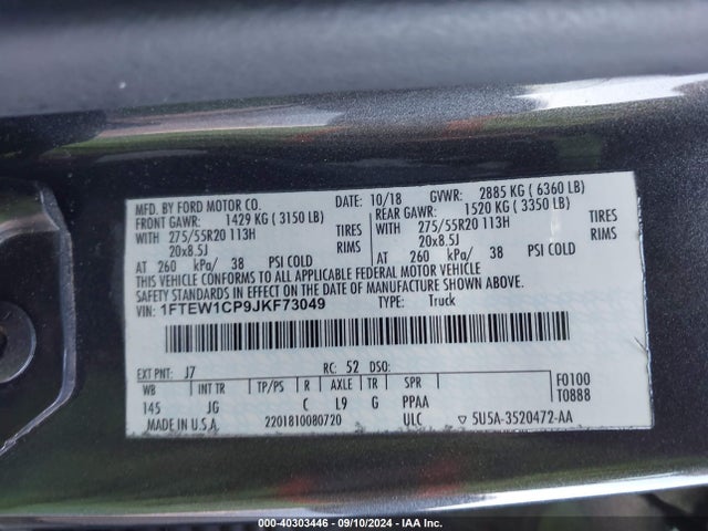 Ford F-150 Xl 2018 1FTEW1CP9JKF73049 Image 9