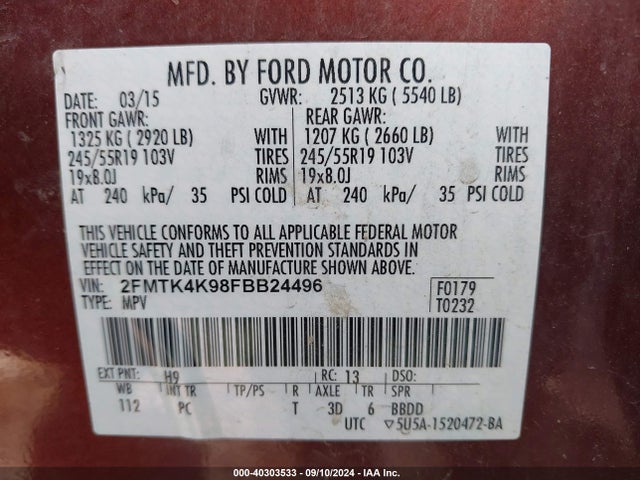 Ford Edge Titanium 2015 2FMTK4K98FBB24496 Image 9
